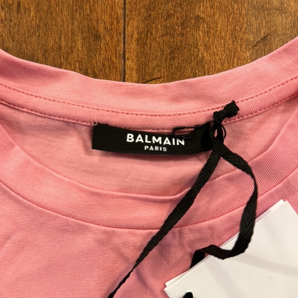 Balmain Logo Pink Boxy Short Sleeve Graphic Tee Sz Medium - Picture 8 of 16